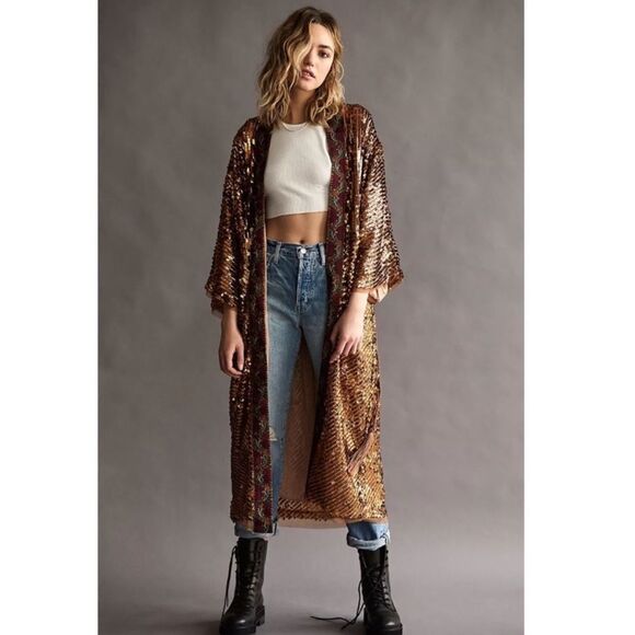 Free People Light Is Coming Kimono Sequin Embellished Duster Jacket